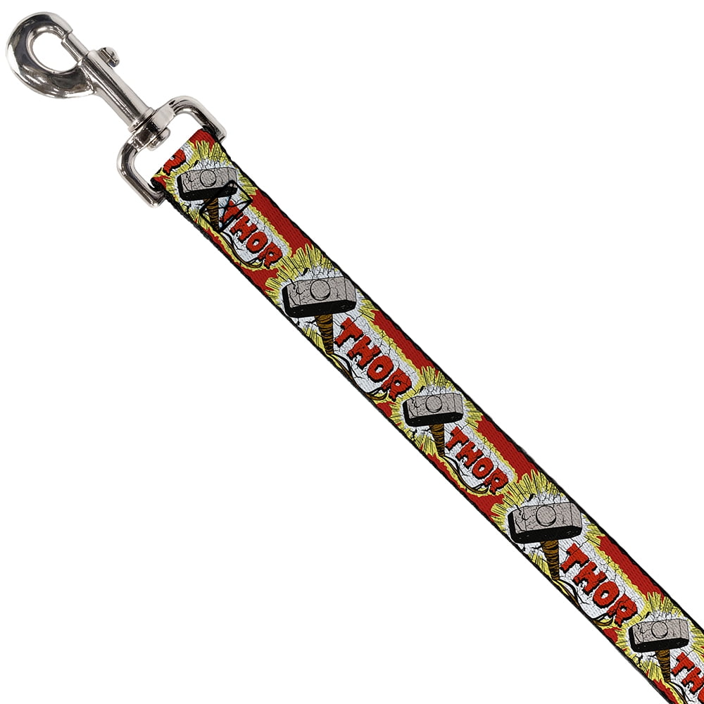 Marvel Comics Pet Leash, Dog Leash, Thor Hammer Red Yellow White, 4 Feet Long 1.0 Inch Wide