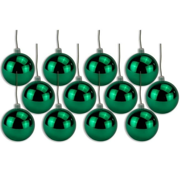 Queens of Christmas ORN-BLKS-100-GR-12PK 4 in. Shiny Ball Ornament with Wire & UV Coating, Green - Pack of 12