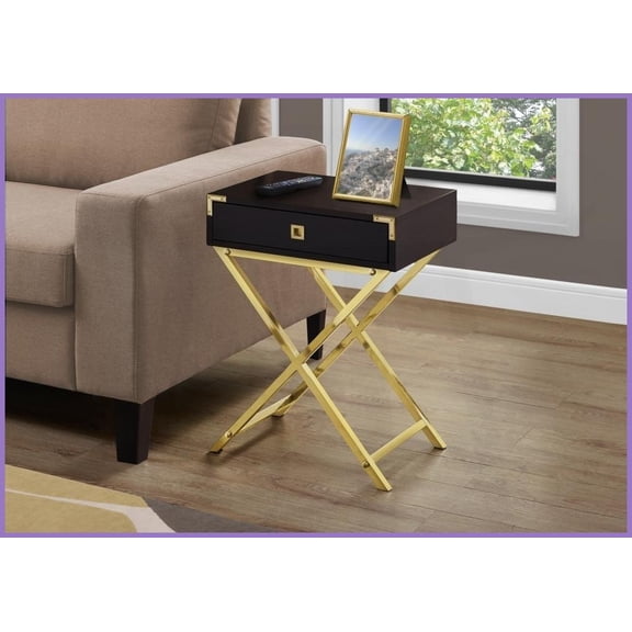 Versatile Espresso Coffee Table with Gold Metal Legs & Drawer, Space-Saving for Living Room/Bedroom
