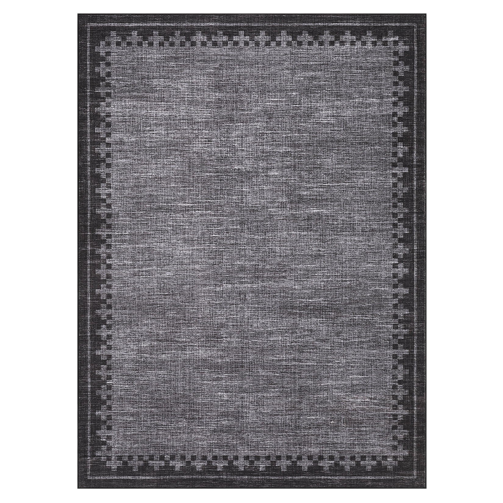 COZONY 5'x7' Modern Bordered Area Rug, Soft Non-Shedding Washable Low Pile Carpet for Living Room, Black Gray