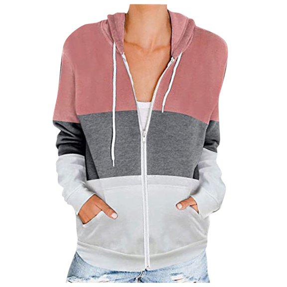 CILENON Womens Jackets Dressy Casual Women's Full Zip Hoodie Long Sleeve Hooded Sweatshirt Pocket Jacket Jacket (Pink,S)