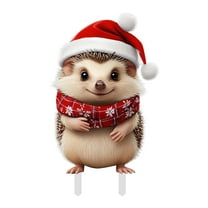 Christmas Cute Chicken Hedgehog Rabbit 2D Flat Printing Acrylic Insert Card Ground Stake Art Garden Decoration for Colorful Christmas Outdoor Use