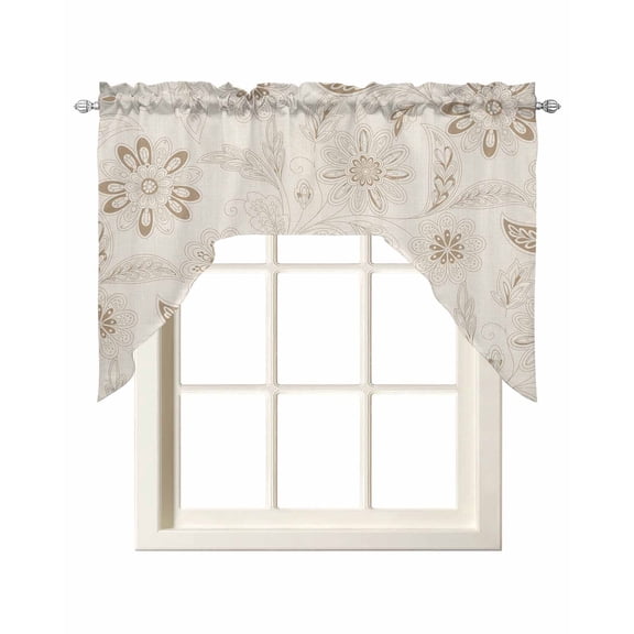 Brown Flowers Kitchen Swag Valances for Windows, Vintage Ethnic Tribal Floral Leaves Swag Valances Curtains for Living Room, Rod Pocket Window Treatments for Bathroom, Bedroom, Cafe, 56"x36"