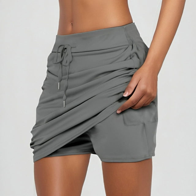 MKLEKYY Faldas de Tenis para Mujer, Pantalones Cortos Deportivos con Cordón Ajustable, Pantalones Cortos Integrados con Bolsillos, Falda Deportiva