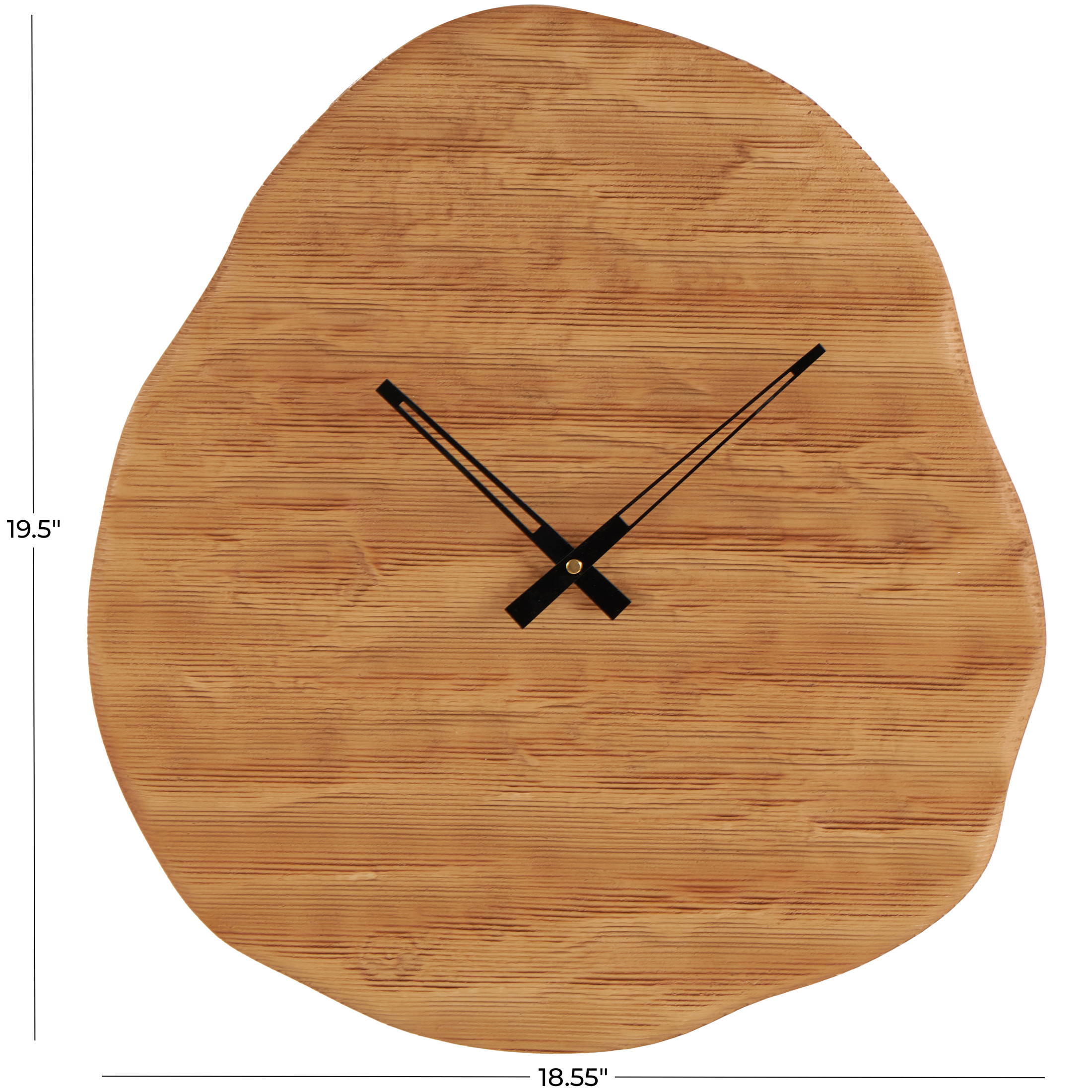DecMode 19" Brown Wood Wavy Wall Clock with Black Accents