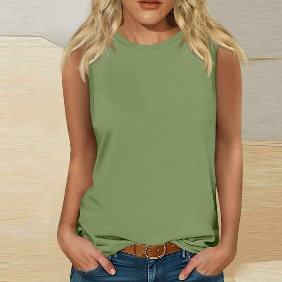 Blmnix Tank Tops for Women Loose Long Tank Tops Cotton Tank Top Tank Top Sleeveless Green Crew Neck Vest for Women