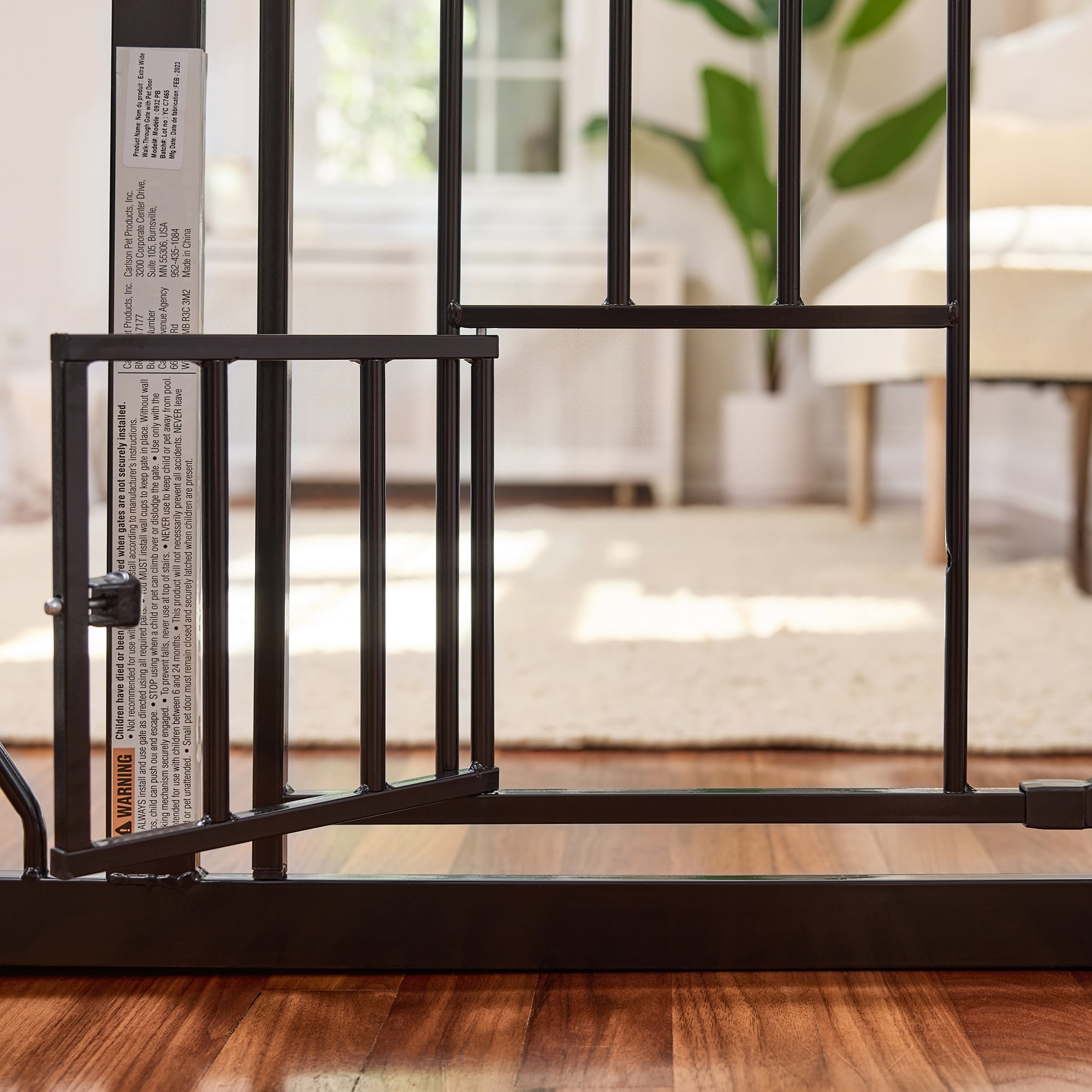 Carlson 51” Walk-Thru Pet Gate with Small Pet Door, All-Metal Frame, 30” H x 29.5”-51” W, Black