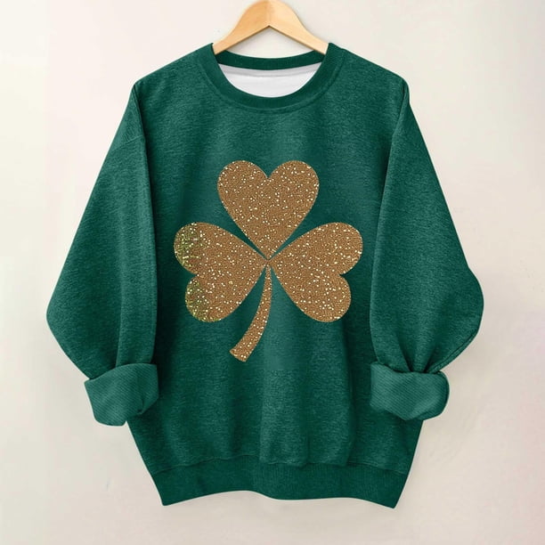 Blusas y camisas de manga larga con cuello redondo para niños Estampado del Día de San Patricio Estampados de manga larga Casual Suelto Forro polar para mayor calidez Sudadera con capucha de manga lar