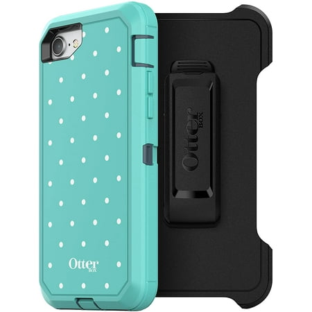 OtterBox Defender Series Case & Holster for iPhone SE (3rd and 2nd gen) & iPhone 8/7 (Not Plus) - Mint Dot (Tempest Blue/Aqua Mint/Mint Dot Graphic)