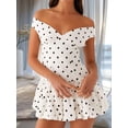 thumbnail image 5 of Black And White Polka Dot Off Shoulder V Neck Bubble Mini Dress A-Line Party Dress, 5 of 7