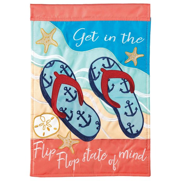 Get In The Flip Flop Orange 19 x 7 Large Polyester Outdoor Hanging Garden Flag