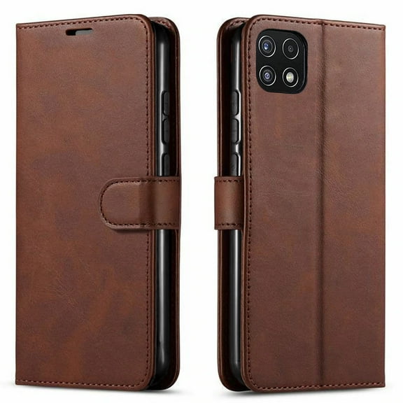 Samsung Galaxy A22 5G Case,  Included [Tempered Glass Screen Protector], Starshop Premium Leather Wallet Pocket Credit Card Slots-Brown