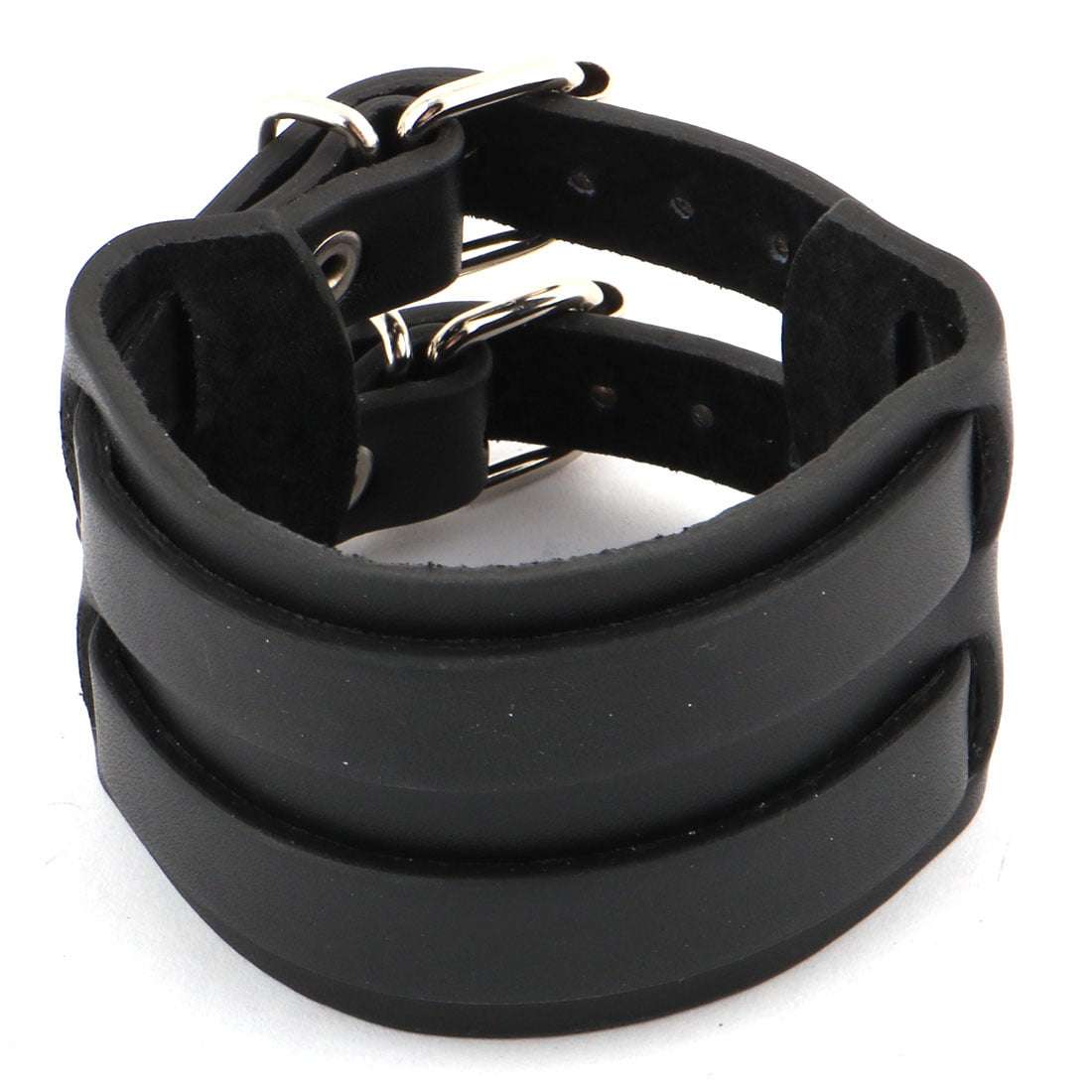 Unisex Faux Leather Double Buckle Adjustable Length Wrist Strap ...