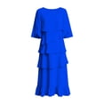 thumbnail image 4 of Women's Chiffon Midi Dress 3/4 Bell Sleeve Crewneck Tiered Layered Elegant Wedding Guest Dresses, Party Dress(Blue,L), 4 of 4
