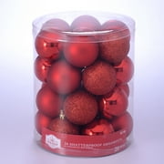Holiday Time 60 mm Round Christmas Shatterproof Ornaments, Red, 26 Count