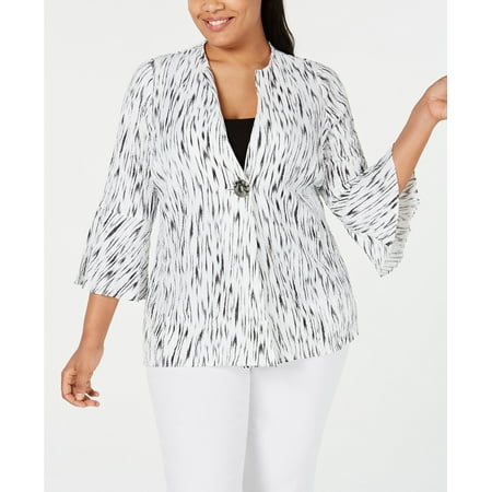 JM Collection Women's Plus Size Textured Bell-Sleeve Jacket White Size 3X