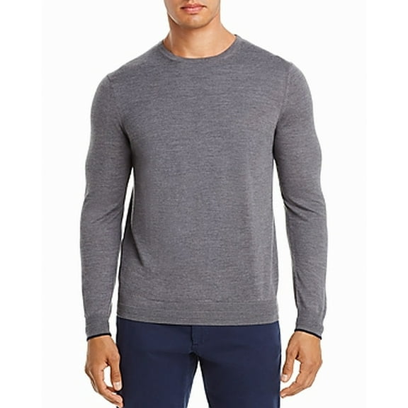 Mens Sweater Gray Large Crewneck Wool Solid Pullover $198 L