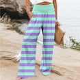 thumbnail image 2 of Annhoo Striped Pants for Women Casual Smocked High Waist Wide Leg Pants Flowy Loose Palazzo Trousers with Pockets, 2 of 5