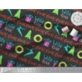 thumbnail image 2 of Soimoi Black Cotton Voile Fabric Christmas Tree & Gift Text Print Fabric by the Yard 56 Inch Wide, 2 of 3