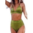 thumbnail image 1 of Women's Lime Green Textured Adjustable Shoulder Triangle High Waisted Bikini Sets, 1 of 4