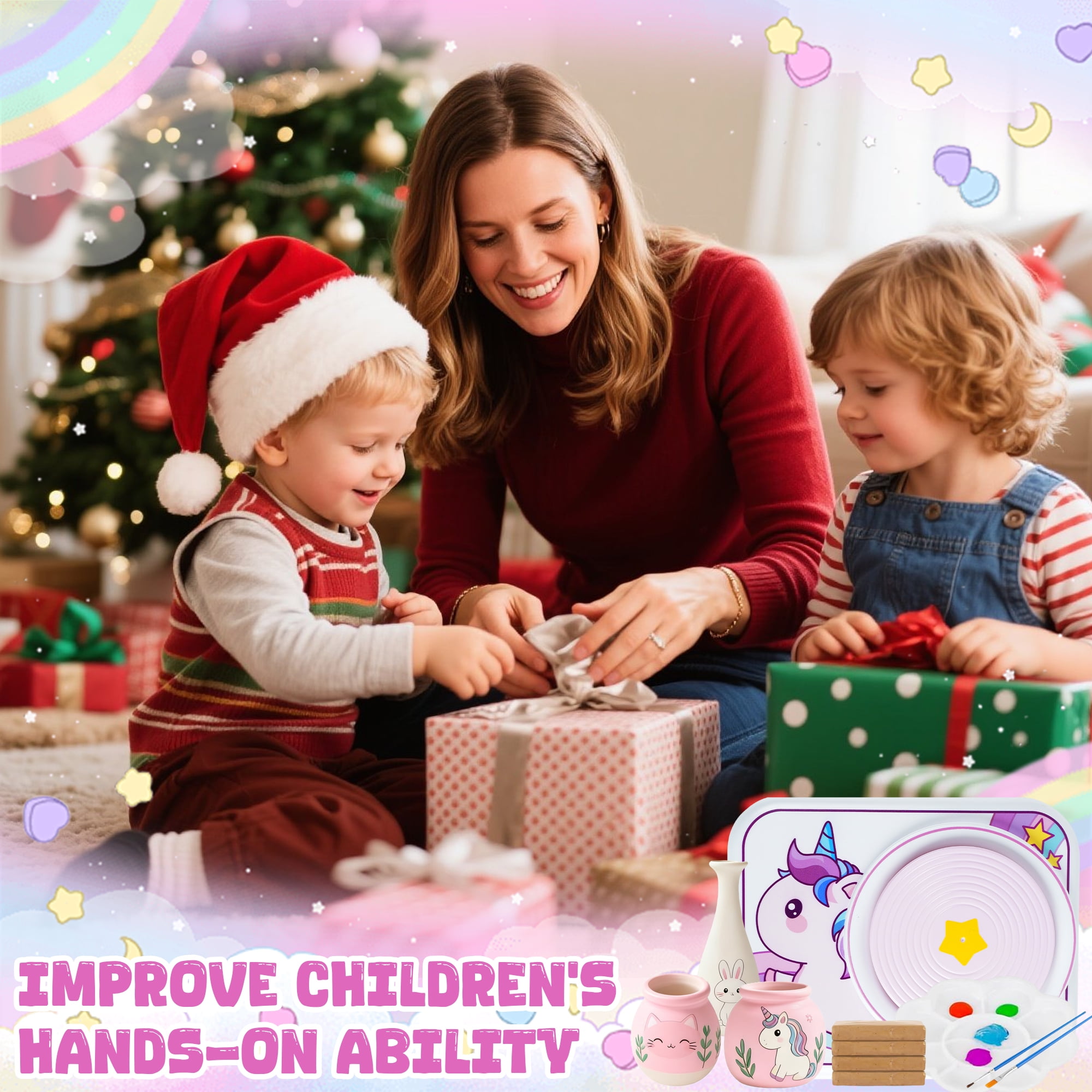 Jaawind Pottery Wheel for Kids Ages 8-12, Unicorn Arts and Crafts Kit with 4 Pack Clays, Art Supplies Toys for Boys Girls, Birthday Gift for 6 7 8 9 10+