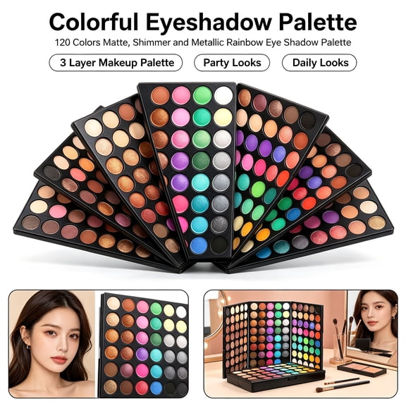 Colorful Eyeshadow Palette 120 Colors Matte Shimmer and Metallic Rainbow Eye Shadow Palette 3 Layer Makeup Palette for Party Daily Looks