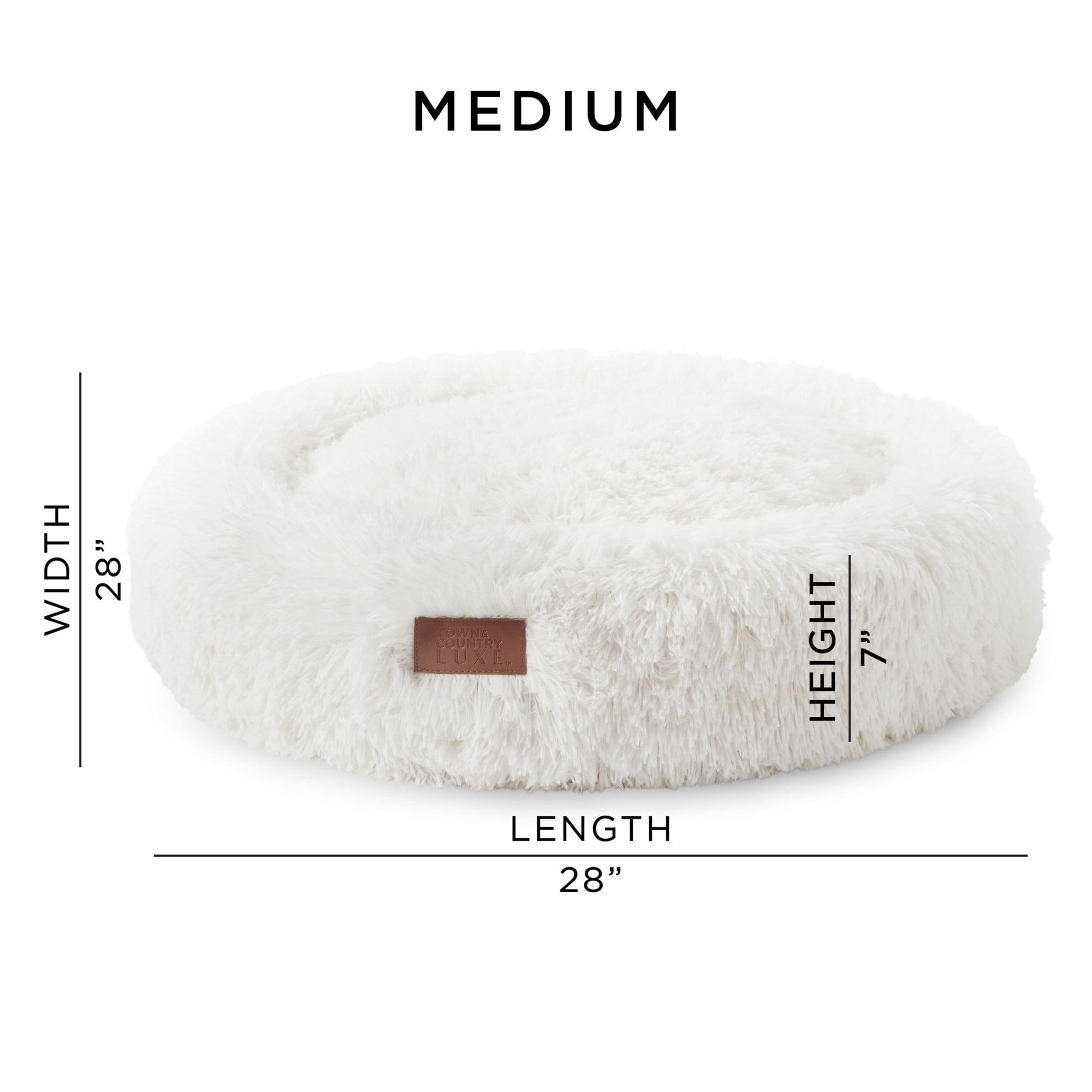 TOWN & COUNTRY LUXE CuddleTown Fuzzy Solid Donut Pet Bed, Soft, Cozy & Calming, Water Repellent, Non-Slip Bottom, 100% Machine Washable, Cream, Medium 28"x28"x7" Round
