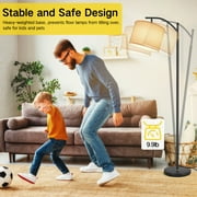 OUTON 63 Arc Floor Lamp for Living Room, Modern Standing Lamp with Hanging Linen Shade, Metal Floor Lamp with 3 Color Temperatures LED Bulb for Bedroom(Black)