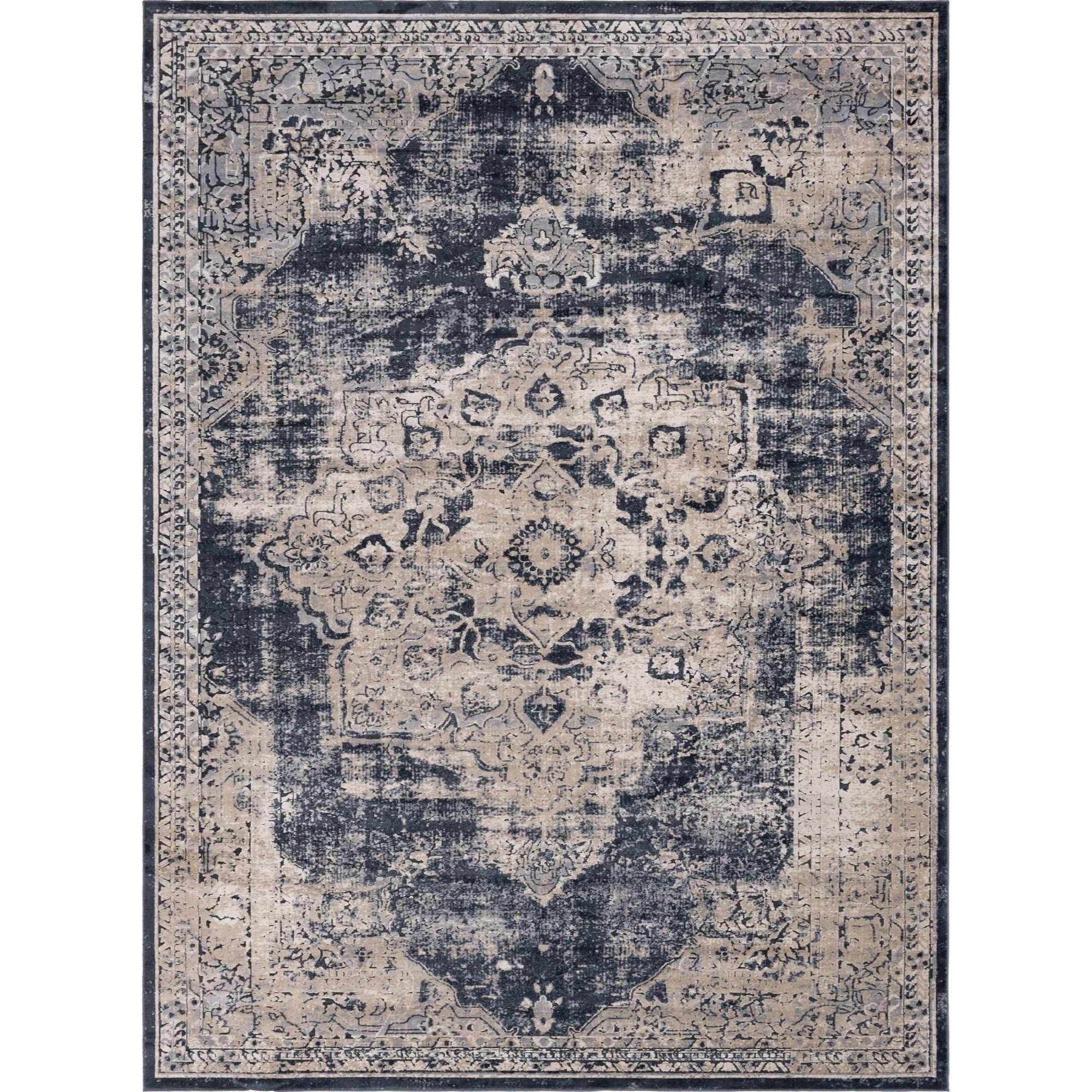 Unique Loom Roosevelt Chateau Rug Navy Blue/Beige 9' x 12' Rectangle Border Traditional Perfect