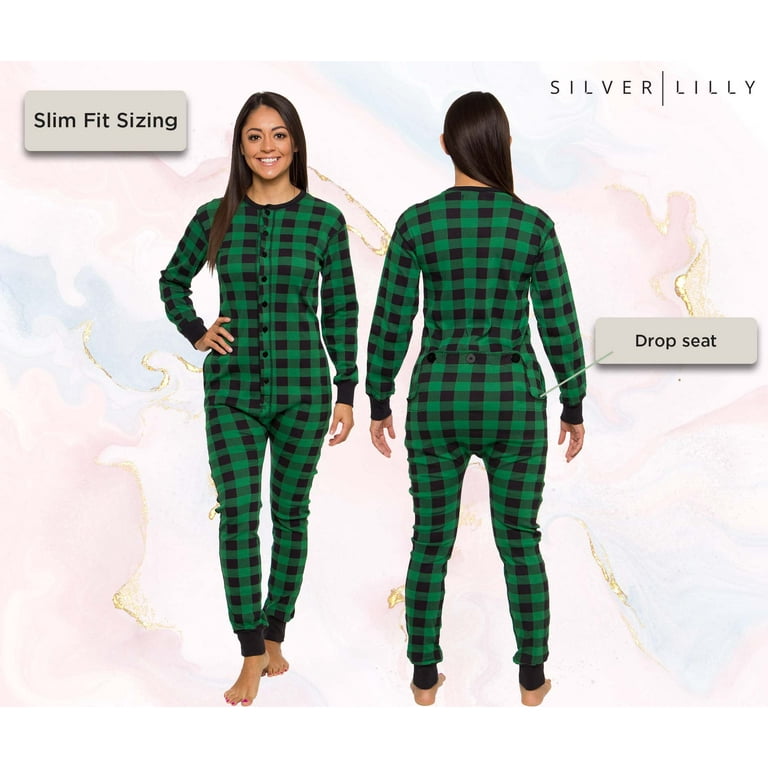 Silver Lilly Womens Hooded Buffalo Plaid One Piece Pajamas with