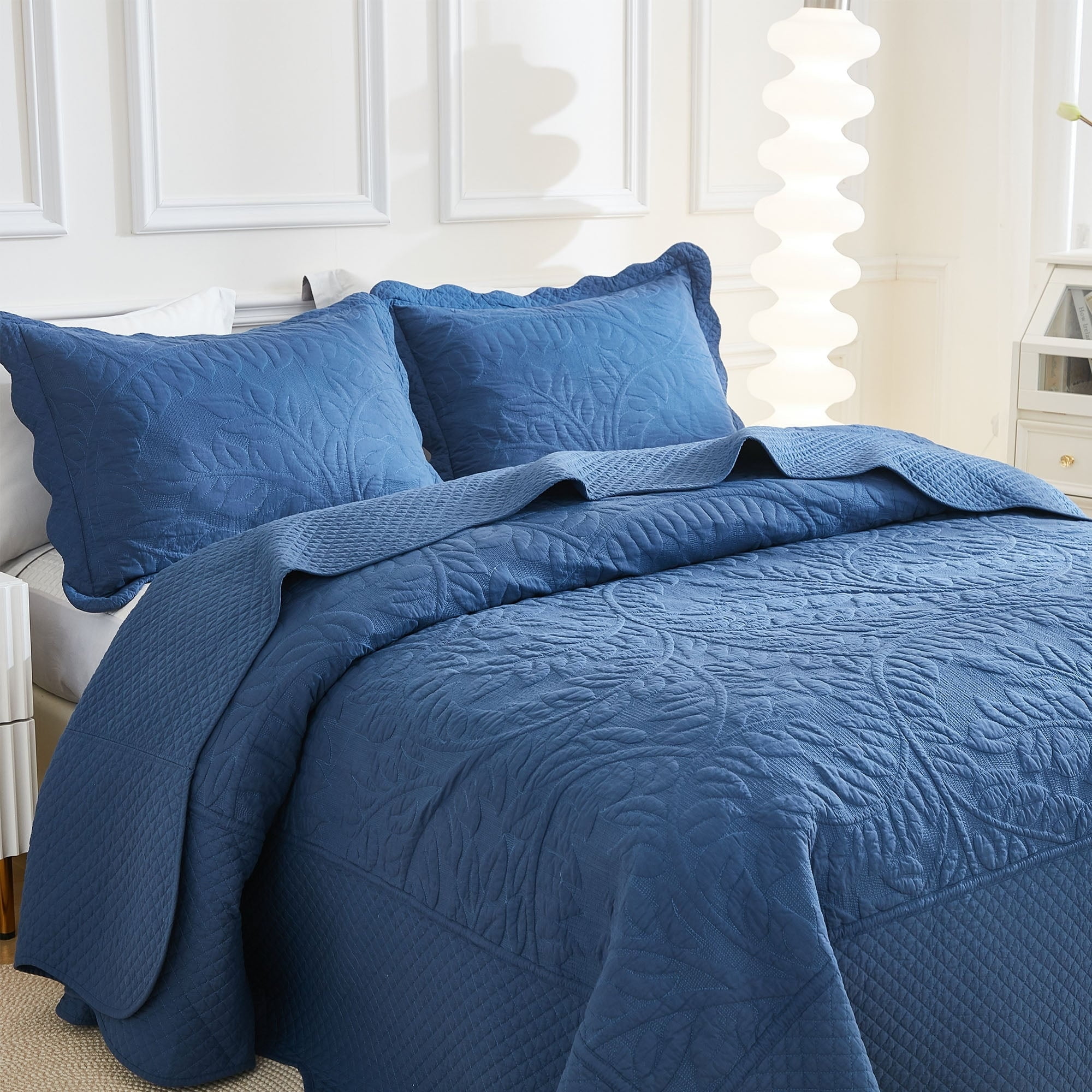MarCielo  3 Piece Cotton Oversized Bedspread Quilt Set Tmonica Cosmic Navy - Queen