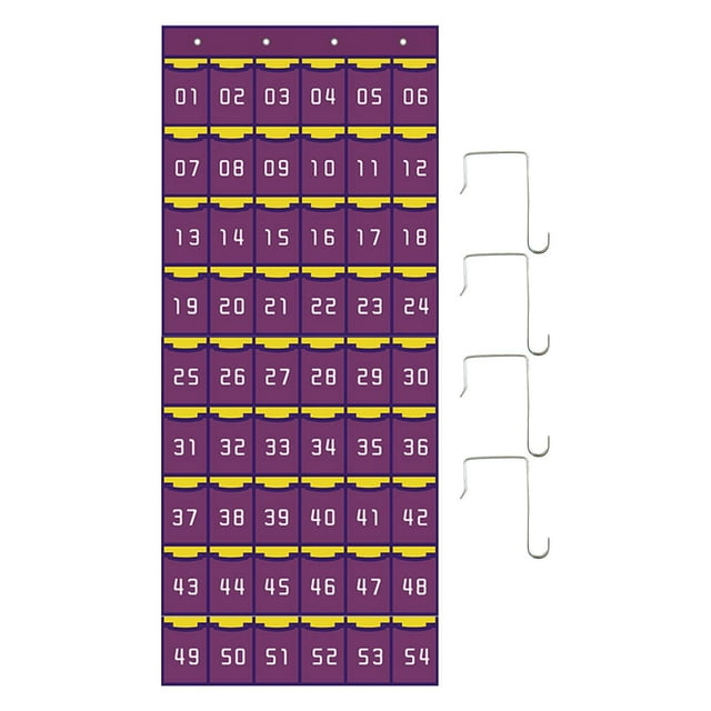 Cuadro de bolsillo para aula con ganchos, organizador de tarjetas para colgar sobre la puerta con números, organizador colgante para dormitorio Púrpura