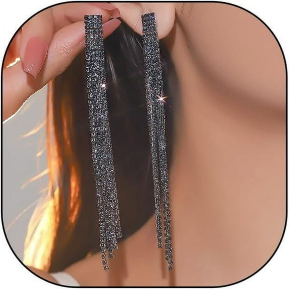 Cubic Zirconia Tassel Dangle Earrings,Sparkling Rhinestone Long Drop Earrings,Aesthetic Valentine's Day Jewelry Gift for Women