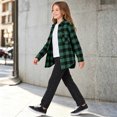 thumbnail image 5 of Girls Plaid Shirt Jacket Long Sleeve Button-Down Flannel Shacket Casual Lapel Checkered Outerwear With Chest Pocket (Green), 5 of 5