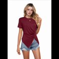 thumbnail image 1 of Camiseta de Corta con Cuello Redondo para Mujer, Túnica con Abertura Frontal, Informal, Holgada, Color Rojo Vino, Talla M, 1 of 10