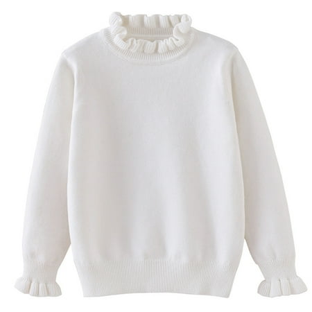 MXIEZI Girls Boys Warm Ruffles Knitted Tops Baby Toddler High-Neck Sweater for Kids Long Sleeve Jumper Fall Winter Clothes 1-12 Years