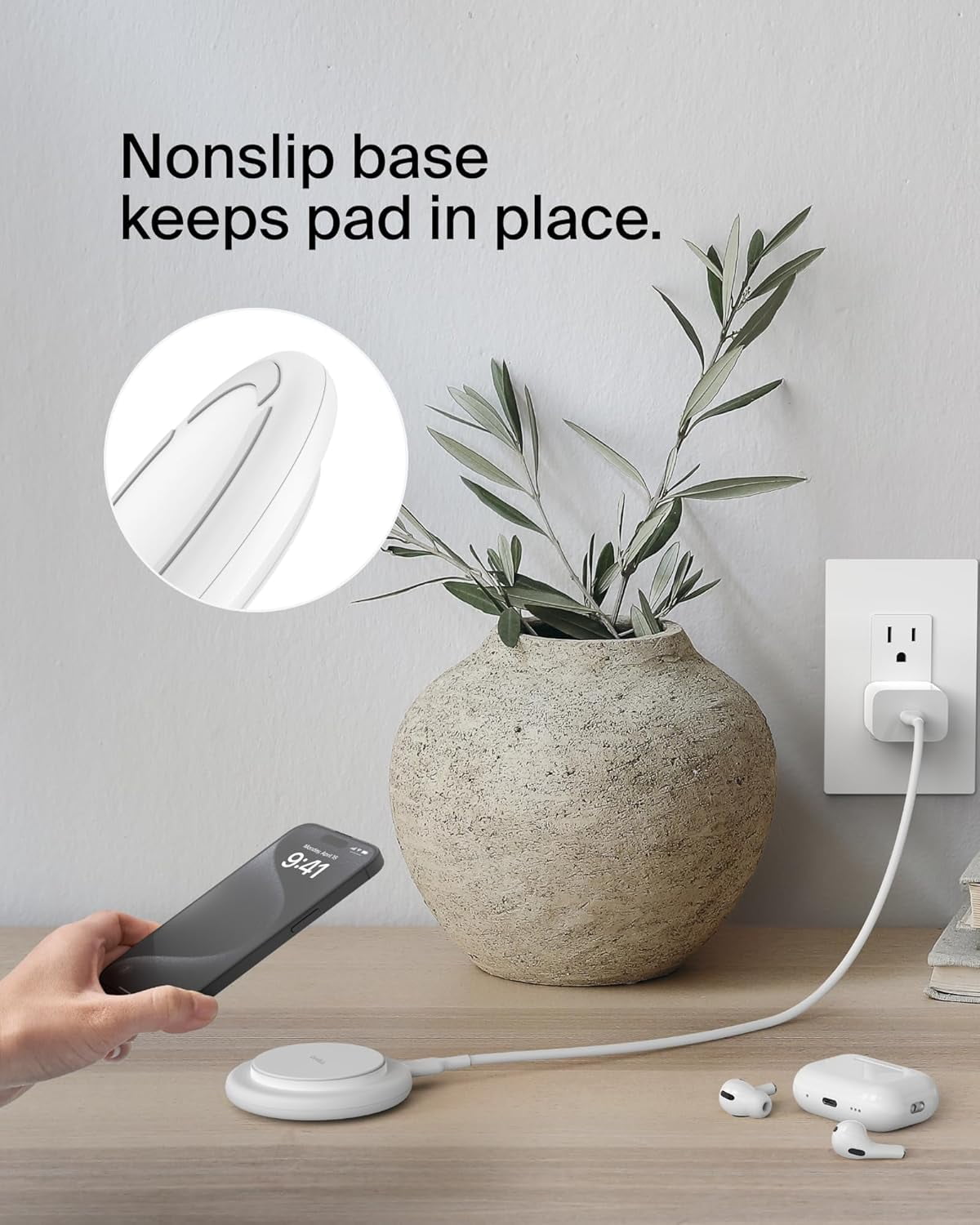 Open Box Belkin Magnetic Wireless Charging Pad 15W - MagSafe-Compatible Qi2-Certified Wireless iPhone Charger for Apple iPhone 16, 16e, 15, 14 Series, AirPods w/Non-Slip Base, Power Supply Included - White