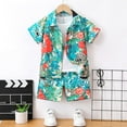 thumbnail image 2 of Nwiuh Boy's 2 Piece Flower Short Sleeve Shirt and Shorts Hawaii Suit Children's Beach Suit Green for Size 3-4 Years, 2 of 8