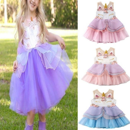 Flower Toddler Kids Girl Unicorn Chiffon Bridesmaid Party Formal Dress Summer