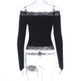 thumbnail image 6 of DHFJKG Womens Off The Shoulder Long Sleeve T Shirts Lace Trim Fitted Crop Tops For Women, 6 of 9