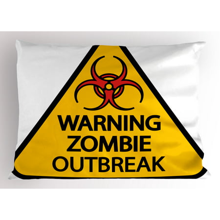 Zombie Pillow Sham Warning the Zombie Outbreak Sign Cemetery Infection Halloween Graphic, Decorative Standard Size Printed Pillowcase, 26 X 20 Inches, Earth Yellow Red Black, by Ambesonne