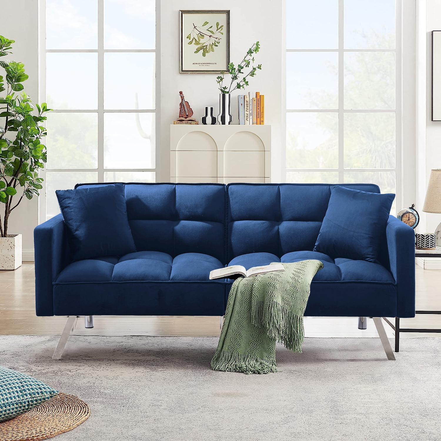 Novogratz Vintage Tufted Sofa Sleeper Green Matttroy