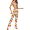 thumbnail image 2 of VISgogo, pantalones largos para mujer, ropa de playa, patrón de rayas arcoíris, pantalones con cordones de cintura alta calados, pantalones de playa sencillos e informales VISgogo moda, 2 of 6