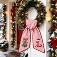 thumbnail image 3 of Christmas Wreath Sash Bow Red White Striped Fabric with Embroidery Letter for Front Door Decor, 3 of 7