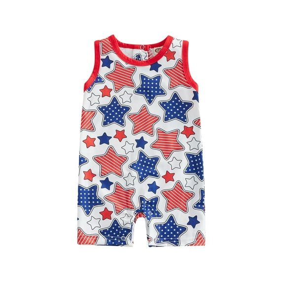 Hirigin 4th of July Baby Girl Boy Outfits 0 3 6 12 18 Months Romper Sleeveless Stars Stripes Print One Piece Jumpsuit Summer Clothes