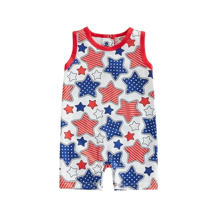 

ELF Independence Day Baby Boys Jumpsuit Casual Summer Stars Stripes Print Sleeveless Romper for Newborn Toddler
