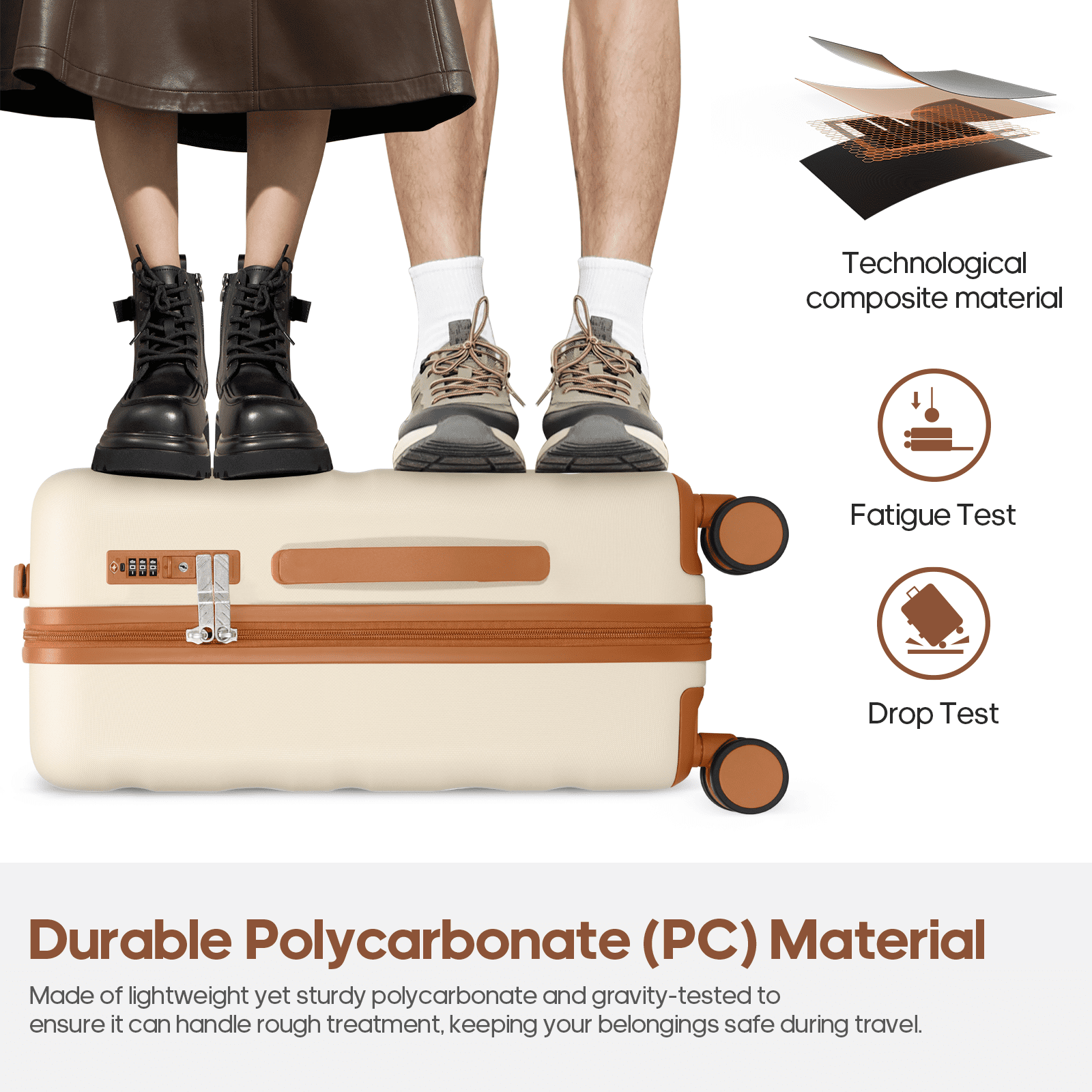MIUSSE 20 inch Carry On Luggage Airline Approved 100% PC Lightweight Hard Shell Suitcase with Spinner Wheels and TSA Lock, Beige
