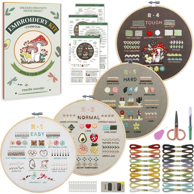 Kit de bordado CYANFOUR 38 puntadas 4 niveles para principiantes