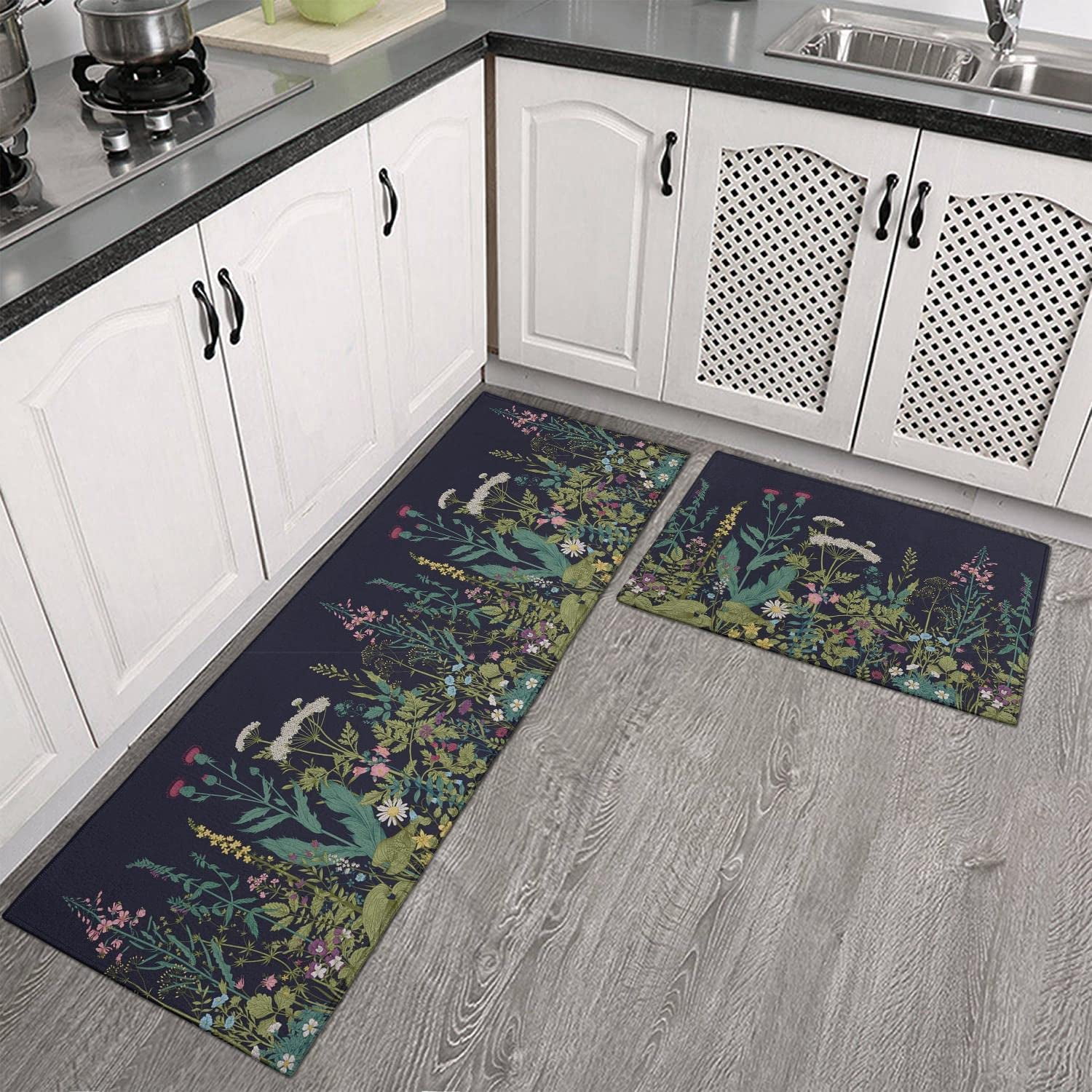 PADOOR Kitchen-Rugs Washable, Rubber Backing Non-Slip Kitchen Mat,Absorbent  Kitchen Floor Mats in Front of Sink, Kitchen Mats for Floor Grey 17x47