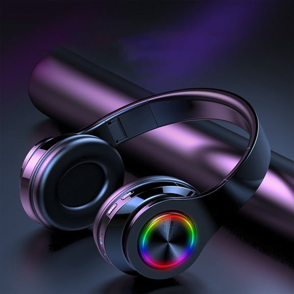 RBCKVXZ Wireless Bluetooth Headphones with Colorful LED Lights, Built-in Mic, HiFi Stereo, Foldable Over Ear Lightweight Bluetooth 5.0 Headset for Travel/Office/Cellphone/PC
